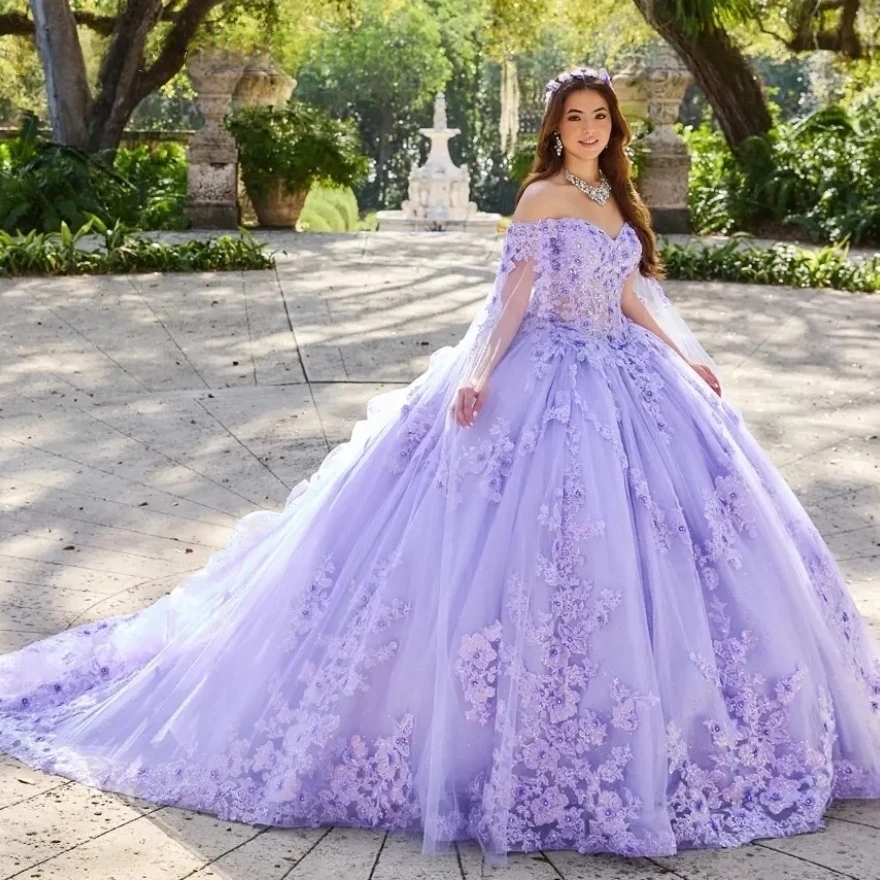 2025 Lilac Lace Appliques Quinceanera Dresses Beaded ral Off Shoulder Princess Birthday Special Ocn Dress Ruffles Tulle Ball Gown Vestido De 15 Anos