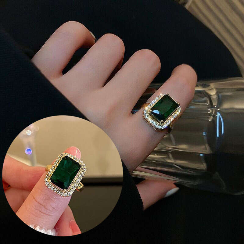 Designer jewelry for women Square zircon jade high-end luxury geometric titanium steel necklace retro niche design high-end temperament necklace ring 