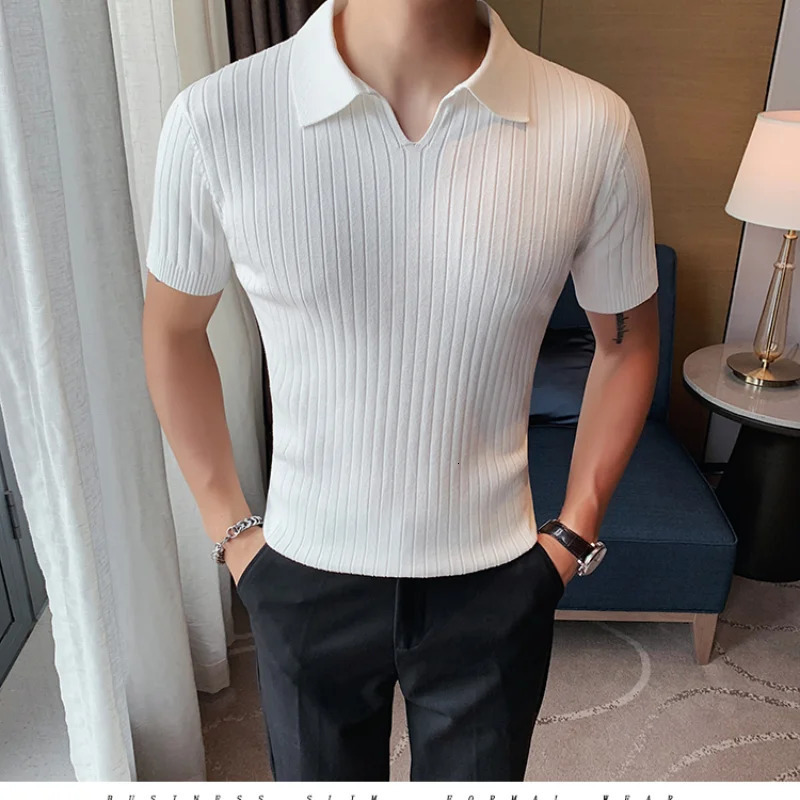 Top Grade Summer Mens Polo Shirts With Short Sleeve Turn Down Collar Casual Knit Solid Colo Tops Fashions Men Clothing 250222