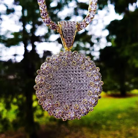 Hip Hop Iced Out Medallion Certified Gold Real Dia Necklace With Tennis Chain for Your Hasband