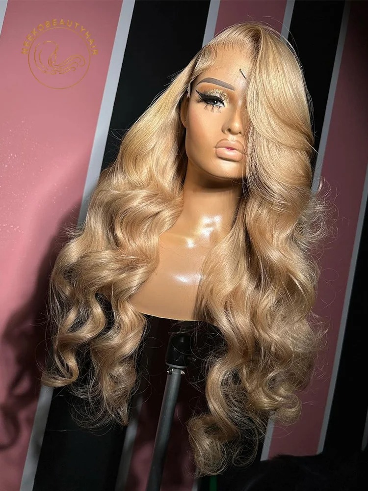 30 36 Inch Brazlian Honey Blonde Body Wave 13x6 Hd Transparent Lace Frontal Wig Glueless Highlight Lace Front Human Hair Wigs on Sale