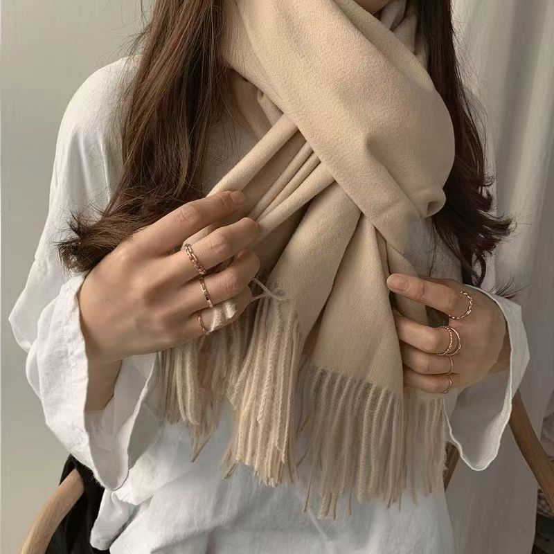 T162 new Korean style solid color scarf shawl dual-purpose winter thick warm cashmere neck scarf student versatile long