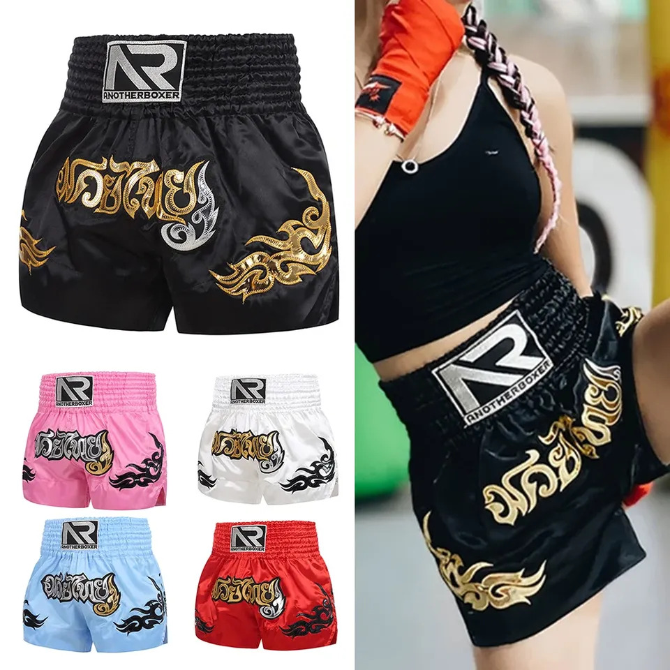Unisex Boxing Shorts MMA Muay Thai Training Trunks Fitness Shorts For Adult Patchwork Embroidery Boxing Grappling Shorts