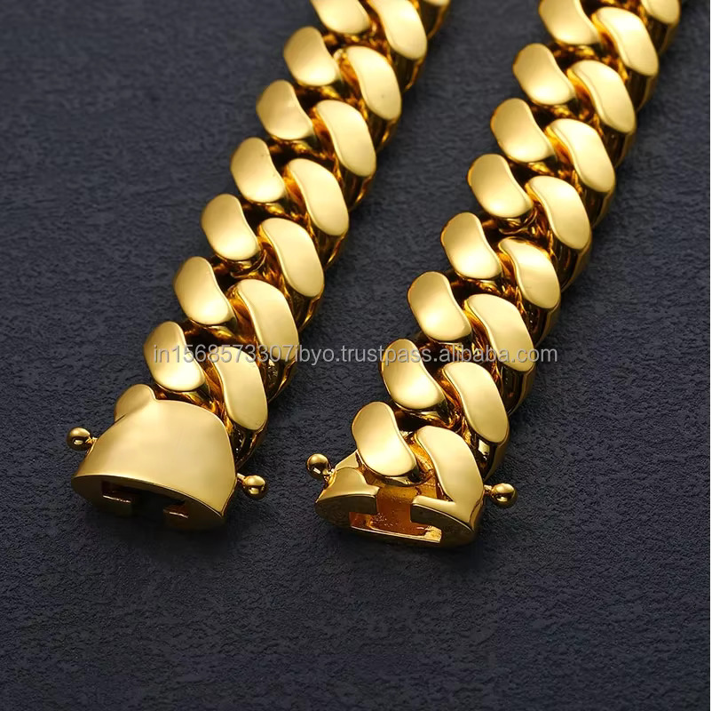 Elevate Your Class by Wearing This Gold Plated Miami Cuban Chain Bracelet Set Gift Pack Jewelry for Him and Her Sier