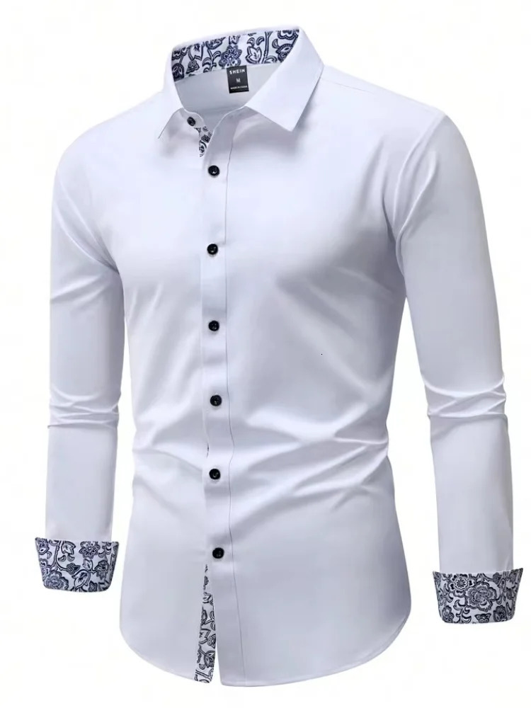 Mens Cotton Shirt Formal Business Collar Dress Shirts Long sleeve Spring Autumn Casual Wear Slim Fit Social Black Blue White 250222