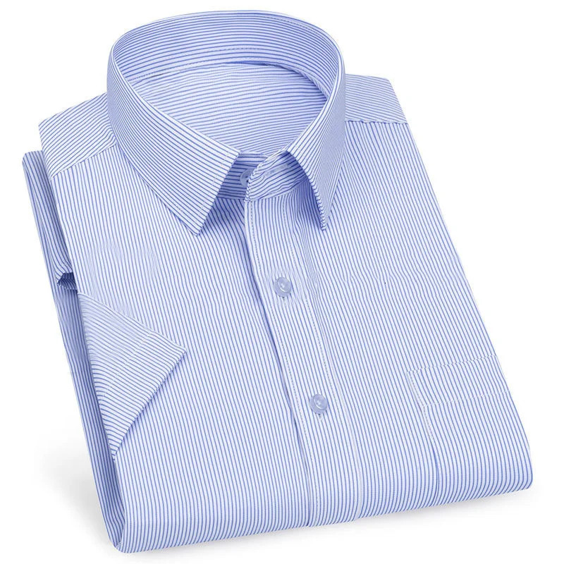 Mens Business Casual Short Sleeve Shirt Classic Plaid Striped Checked Male Social Dress Shirts Purple Blue 5XL Plus Large Size 250222