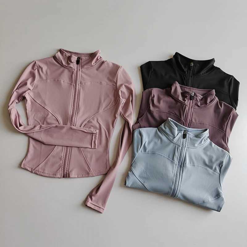 Outdoor Sports Long Sleeved Women Slim Yoga Clothes Quick Dry Zipper Cardigan Stand Up Collar Jacket Running Fitness Jacket TopT250222