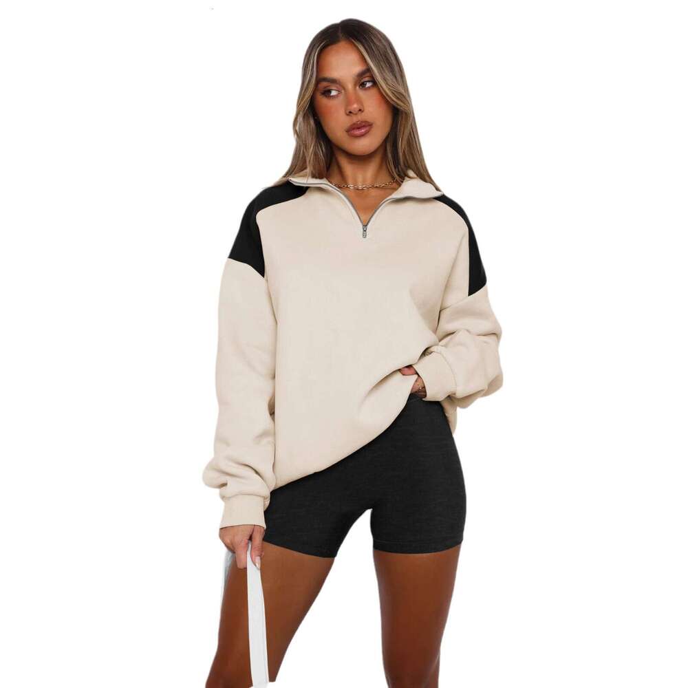 Women's American hoodie, women's spring fashion trendy polo shirt, contrasting color zipper baseball jacket