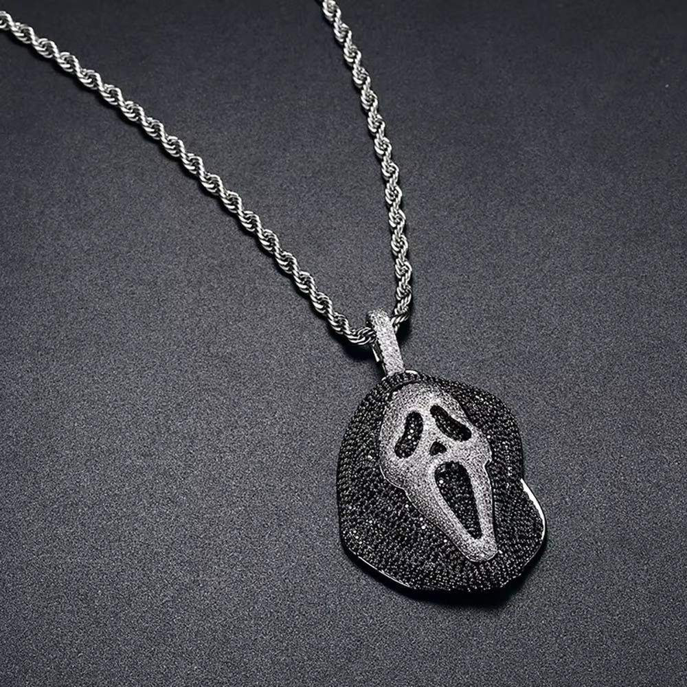 Scream Head Shape Hip Hop Certified Gold Pendant 24" Rope Chain Dia Necklace for Your Husband