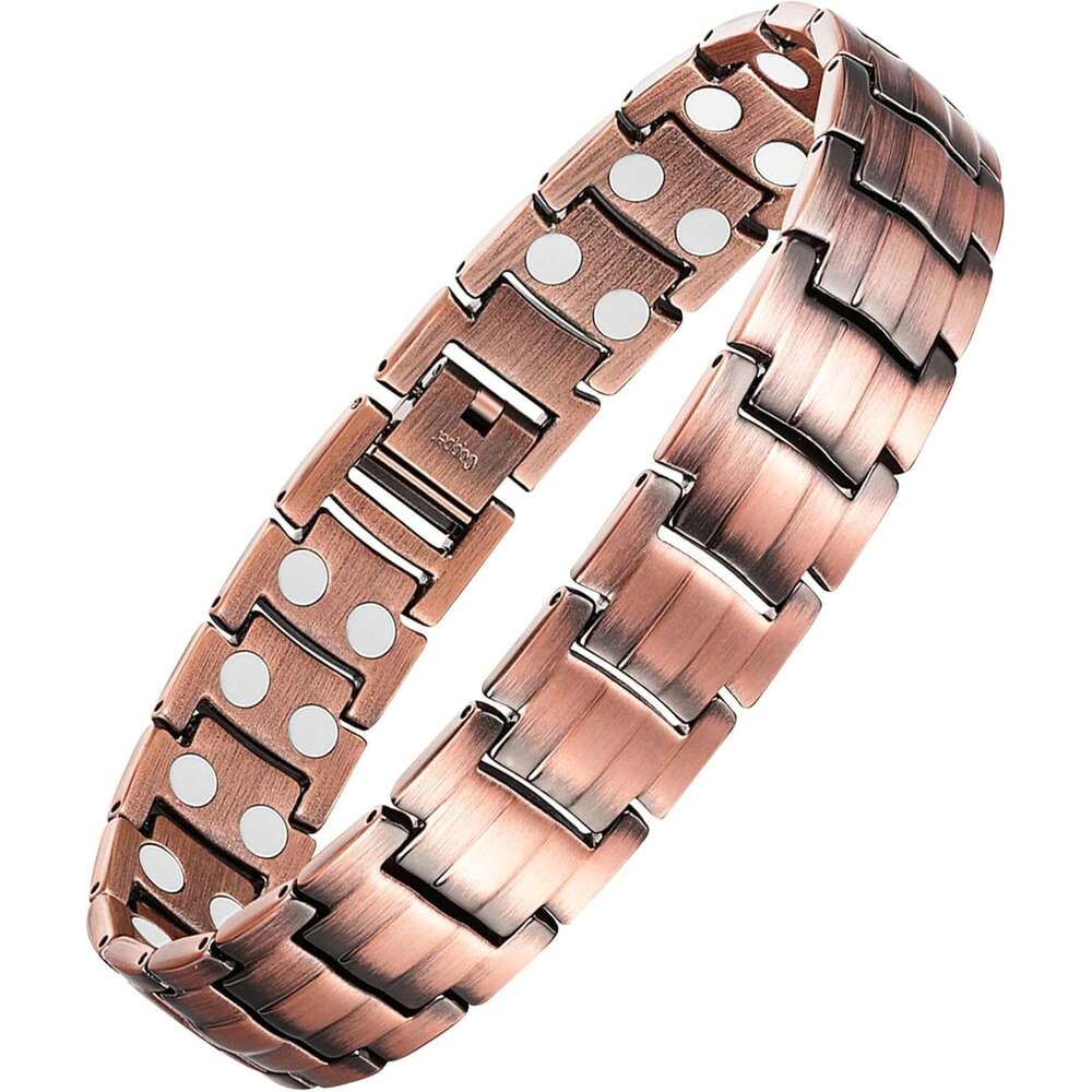 Feraco Men's Magnetic Bracelet Elegant 99.99% Solid Copper Bracelets with Double-Row Strong Magnets,Magnetic Jewelry