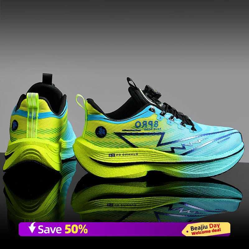 Men Sports Running Shoes Turn hot Buckle Breathable Lightweight Wens Cfortable Athletic Nonskid Carbon Plate Marathon Sneakers Z250222