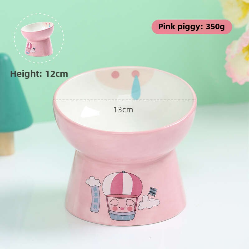 Animal shaped Frog High footed Ceramic Pet Diagonal Mouth Neck Protection Cat Cartoon Pig Rabbit Dog Bowl