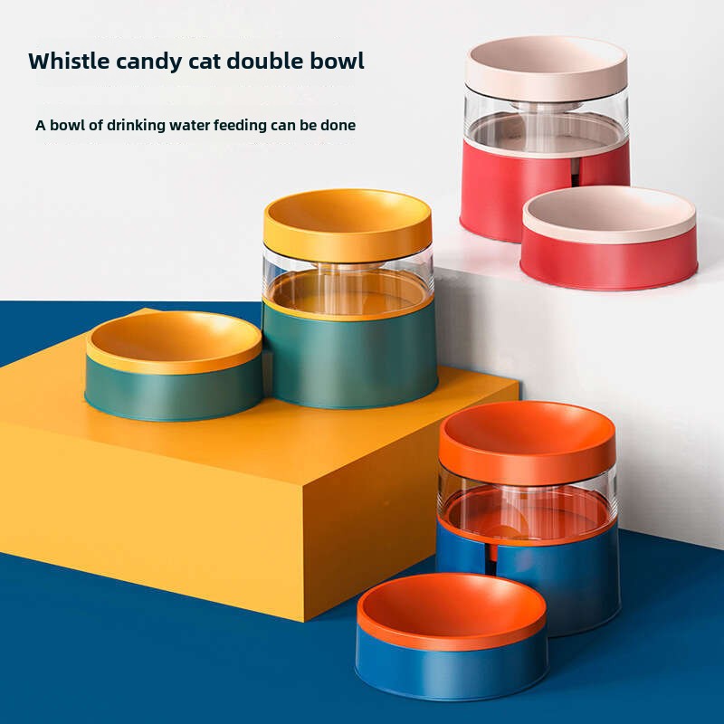 Dual Use Cat & Dog Bowl Colorful Auto Feeder with Raised Neck Protection for Food and Water Supply
