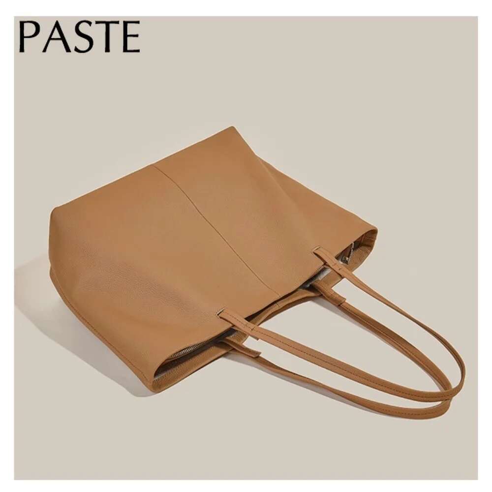 New Large Capacity Original Design Tote Full Grain Lichi Cow Leather Women's Handbag Commuter Office Laptop Travel Shoulder Bag