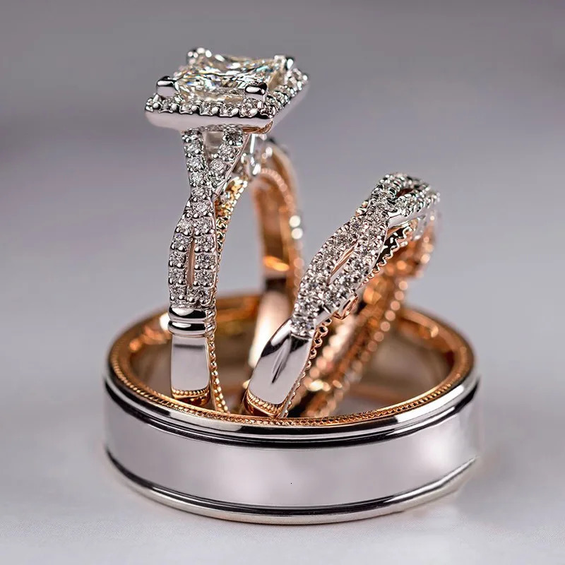 Valuable 3-in-1 Laboratory Diamond Ring Set Platinum Engagement Wedding Ring Mens Party Jewelry Gift 250220