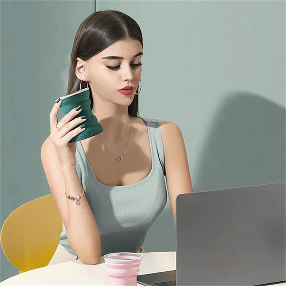 Portable Silicone Foldable Cup With Lanyard Heat Resistant Collapsible Cups Lid Folding Storage Travel Mug For Wate Z260202