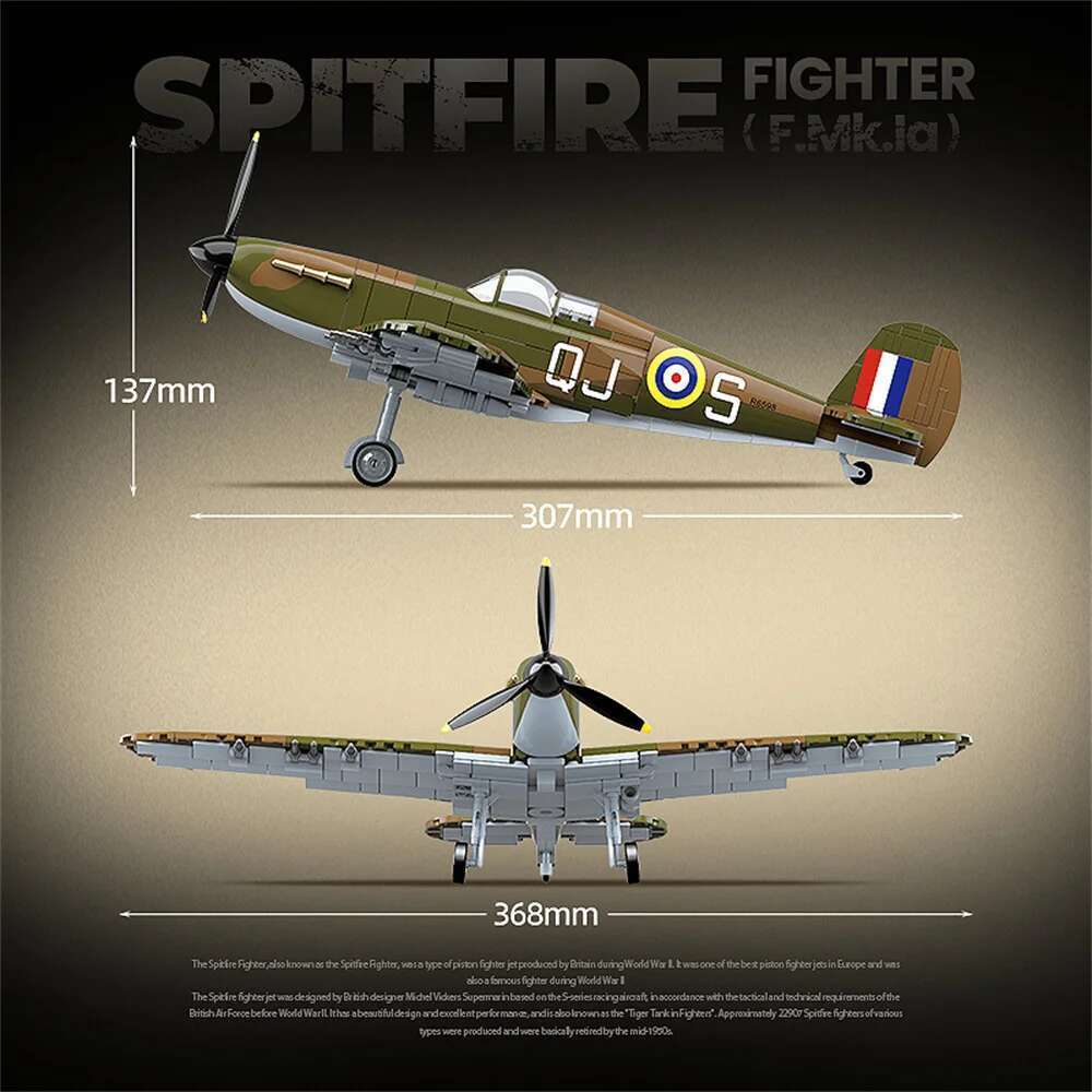 World War 2 WW2 Army Military Soldiers SWAT UK: Spitfire Fighter F . la type Model Building Blocks Bricks Children's Toys Gift