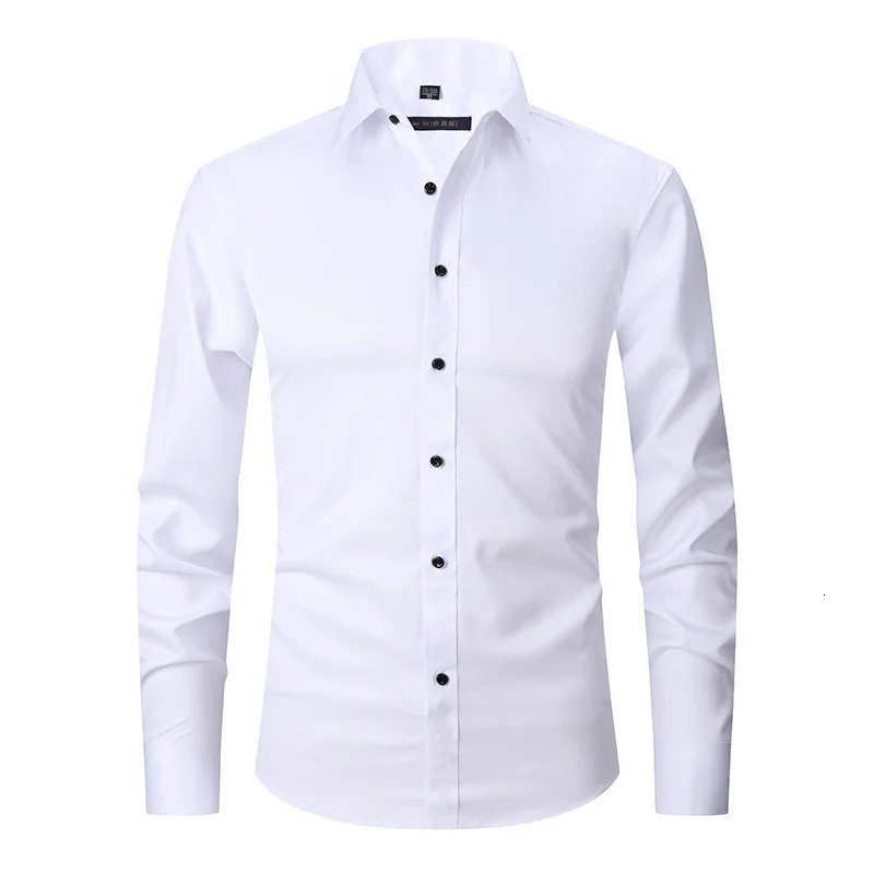 Mens Long Sleeved Slim Fit Elastic Shirt and Non Ironing Black Shirt Mens Solid Color Versatile Business Inch Mens Clothing 250222