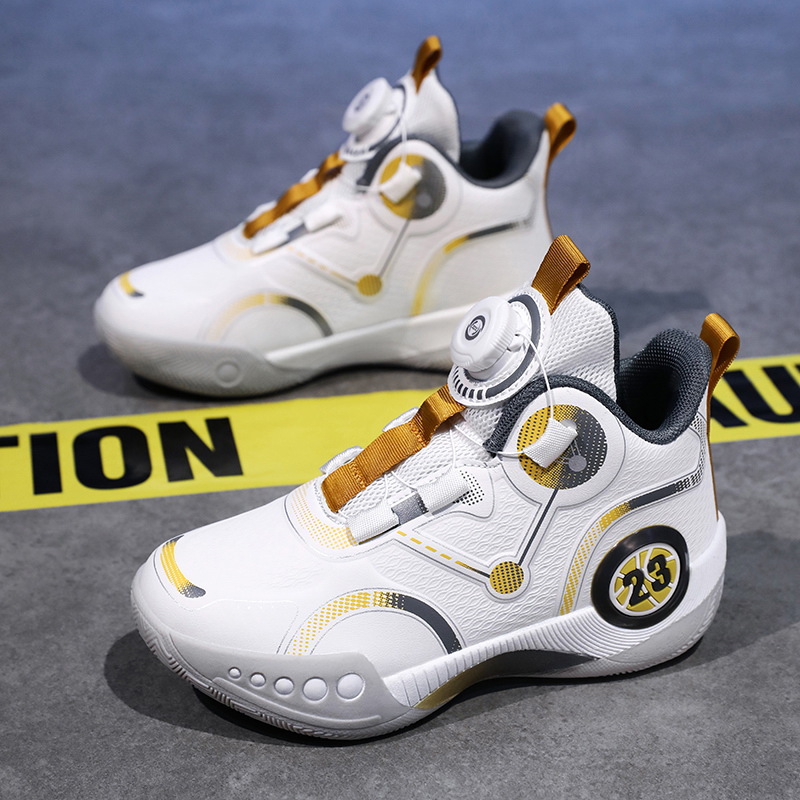 New Kids Basketball Shoes High Top Boys Sports Shoe Button Design Children's Sneakers Non Slip Damping Student Training Shoes Sizes US13C-US11