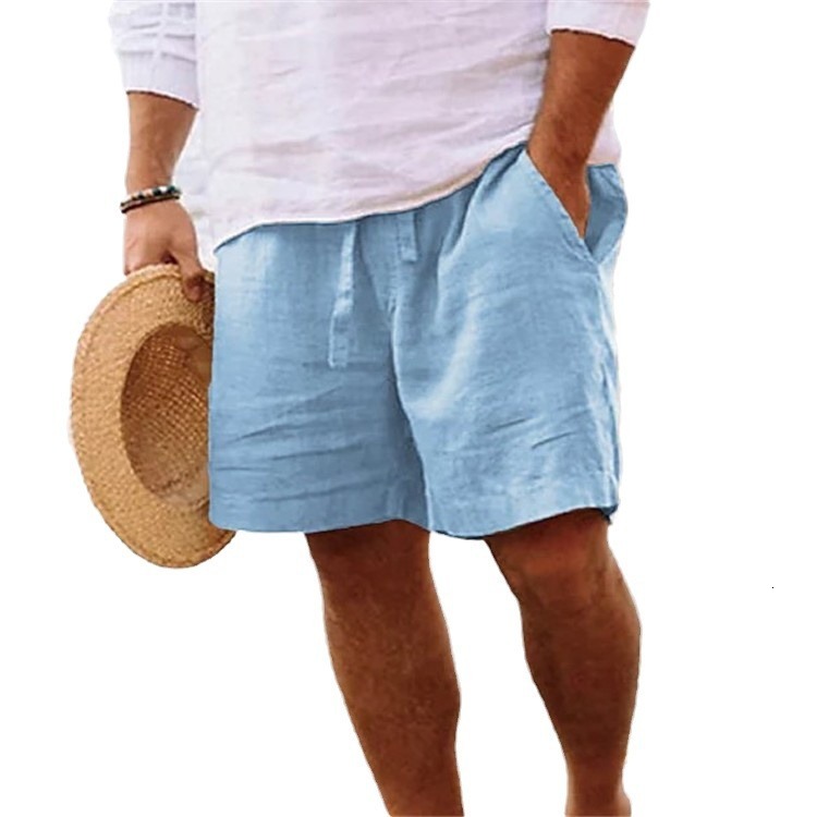 Men's Shorts Summer New Fashion Designer Pants Cotton And Linen Drawstring Elastic Waistband Straight Leg Solid Color Breathable Beach Five Point