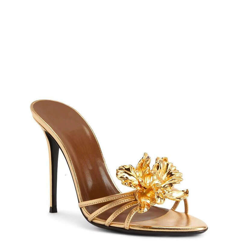High Heel Spring Summer New Fashionable High Golden Flower Cool Slippers With Sexy And Delicate Heels Open Toed Women S Shoes