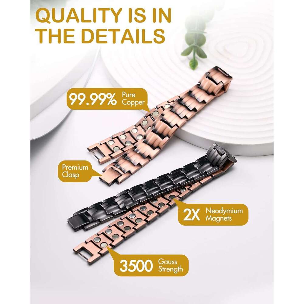 Feraco Men's Magnetic Bracelet Elegant 99.99% Solid Copper Bracelets with Double-Row Strong Magnets,Magnetic Jewelry