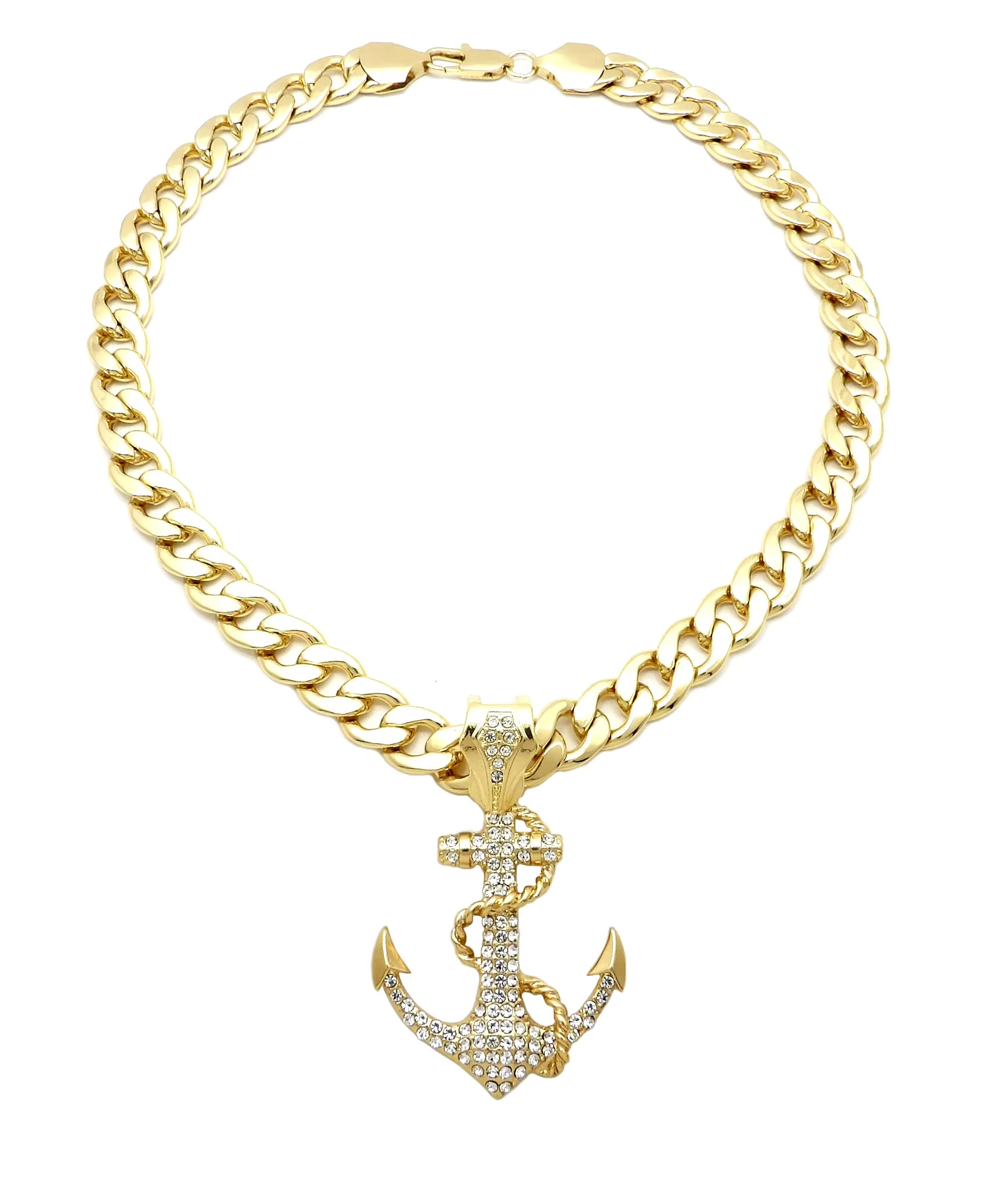 Hip Hop Fashion Iced Out Anchor Certified Gold Dia Pendant 20" 11mm Cuban Chain for Your Husband
