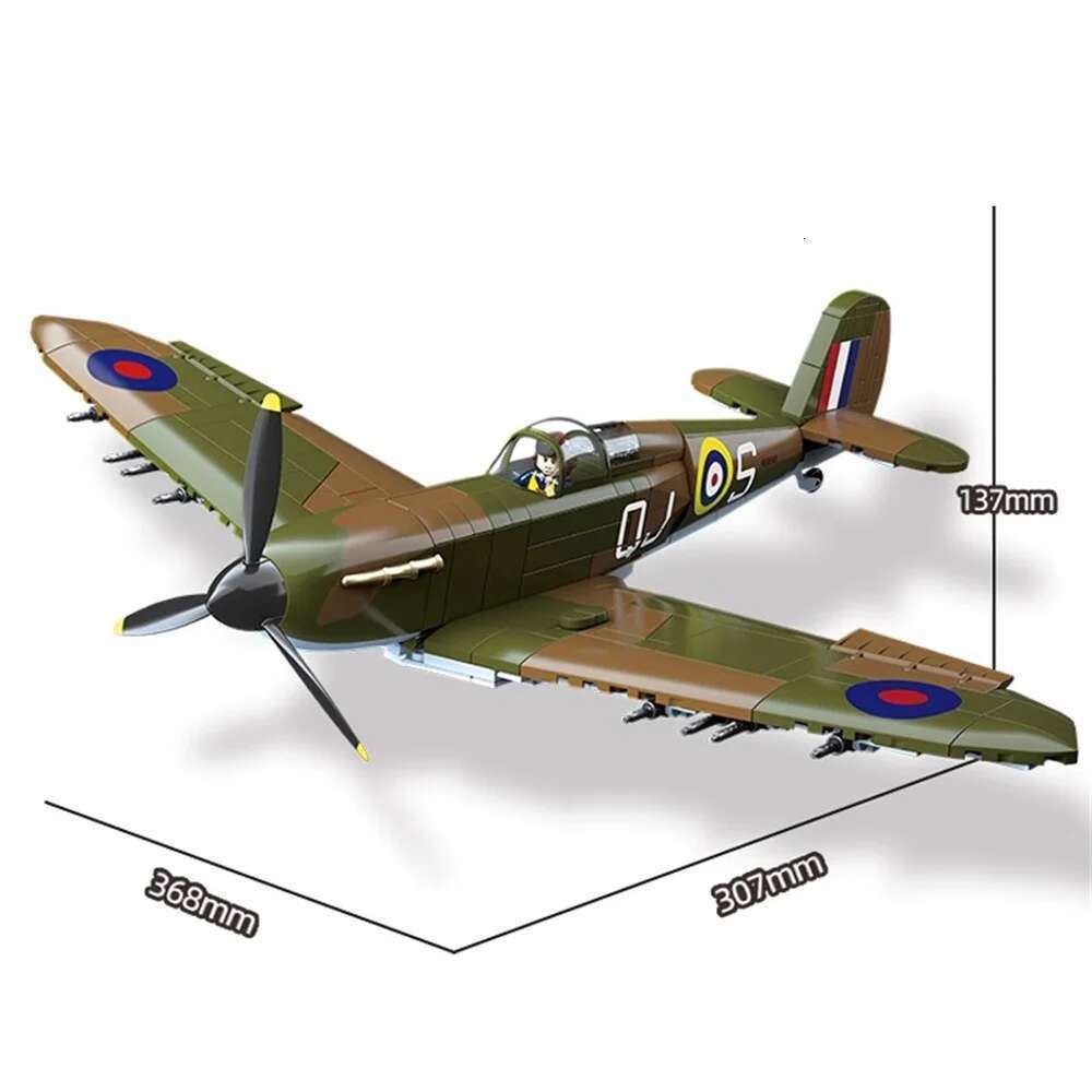 World War 2 WW2 Army Military Soldiers SWAT UK: Spitfire Fighter F . la type Model Building Blocks Bricks Children's Toys Gift