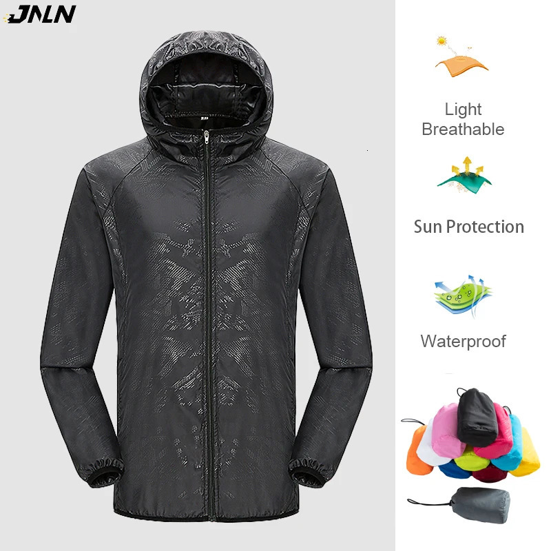JNLN Men Women Waterproof Hiking Jackets Quick Dry Camping Windbreaker Unisex Outdoor Trekking Raincoat Anti UV Packable Clothes 250221
