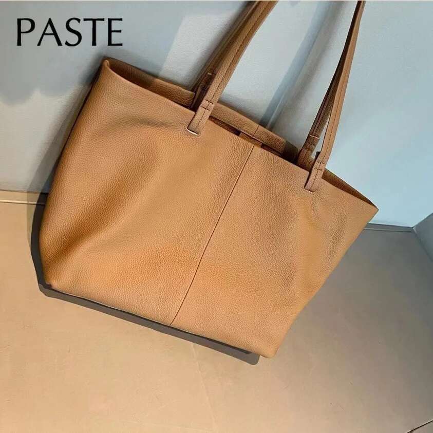 New Large Capacity Original Design Tote Full Grain Lichi Cow Leather Women's Handbag Commuter Office Laptop Travel Shoulder Bag