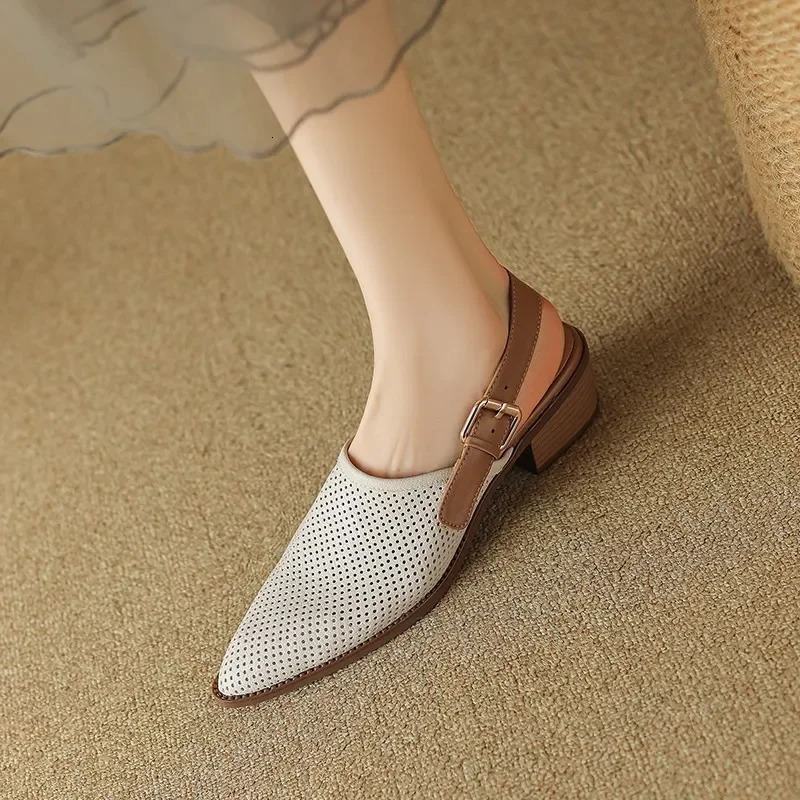 Knitted Mesh Breathable Hollow Out Sandals Women Fashion Pointed Thick Heel Sandals Shoes for Women Sandalias2024 250218
