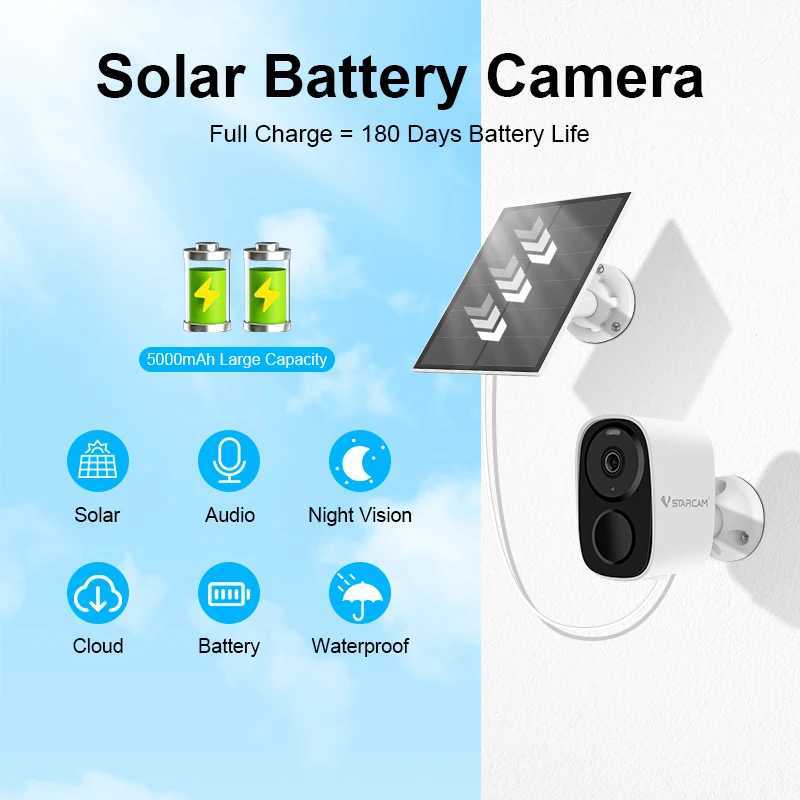Wireless Wifi Camera CCTV Security Camera Outdoor Fl HD 1080P IP Camera With 5000mAh Battery Solar Powered Security Cameras Z250222