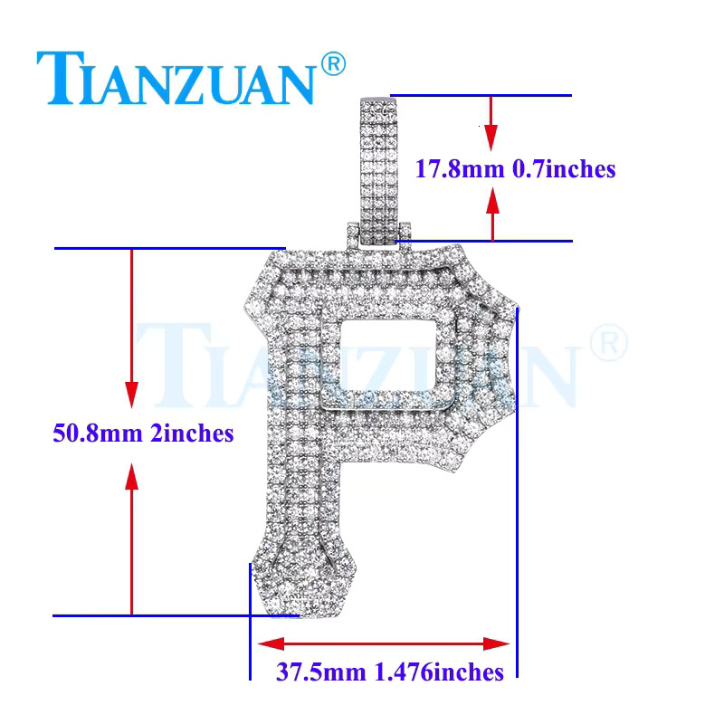 Big Size P Letters Words D VVS White Moissanite Pendant Sterg Sier Hip Hop Jewelry Engagement Datting