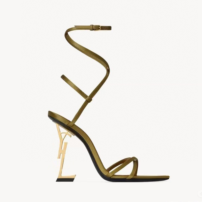 Spring New Style Super High Heel Open Toe Square Toe High Heels 10.5cm Metal Letters Heel Fashion Women Shoes Foot Naked Strap Design Evening Dress Shoes Factory Shoes