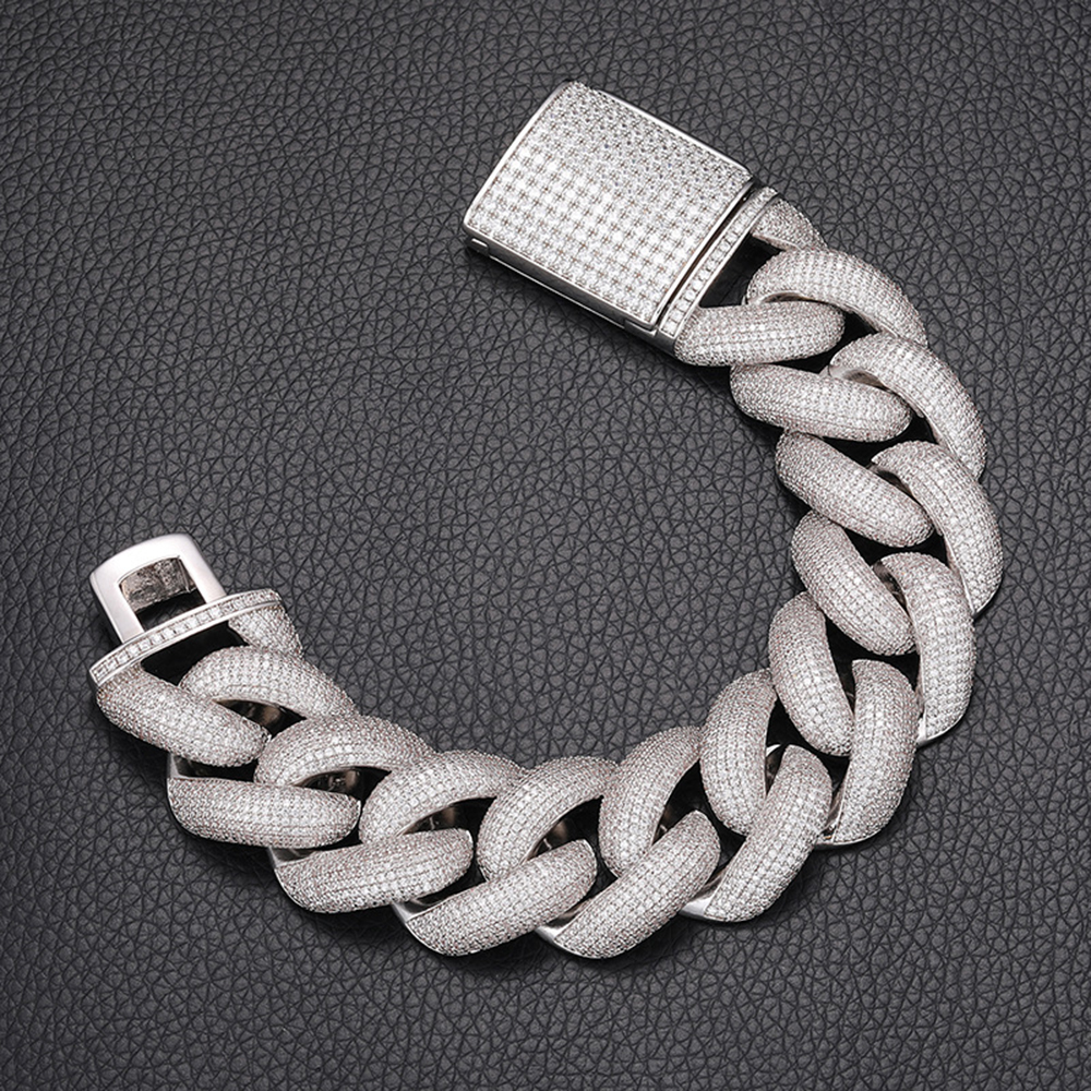 Real Gold Plated Mens Cuban Link Bracelet with Dazzling 5A Cubic Zirconia Stones 25mm Wide Hip Hop Style