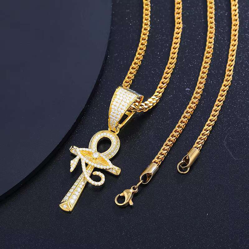 Sparkg Hip Hop Jewelry Iced Out Moissanite Evil Eye Ankh Cross Solid Sier Dia Men Party Pendant Necklace