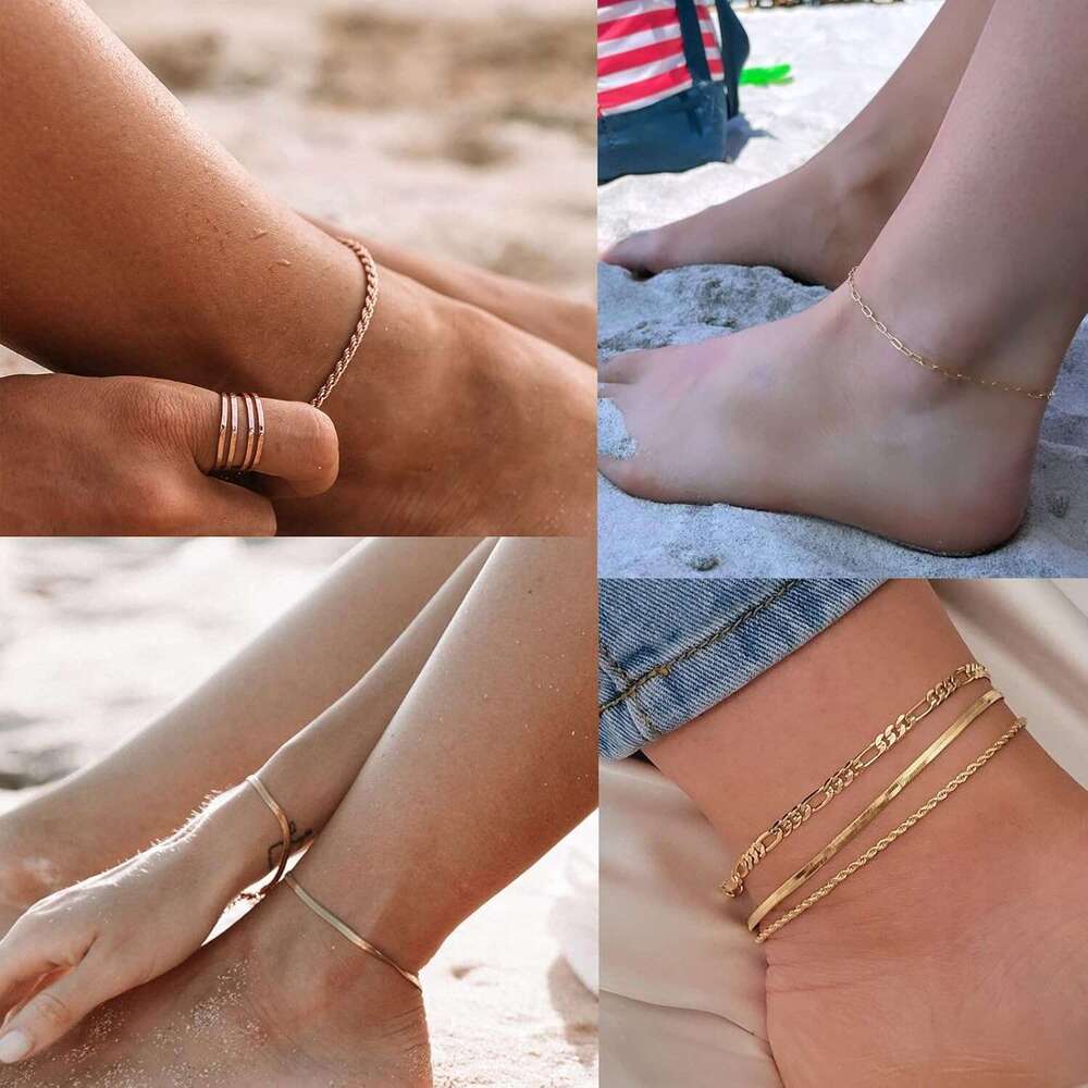 14K Gold/Sterg Sier Plated Anklet Bracelets Women Waterproof Plus Size Cuban k Chain Bracelet for Large Ankle 9-12inch