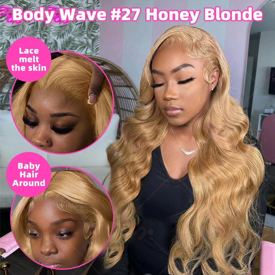 40 Inch Peruvian Hair Body Wave Honey Blonde 13x6 HD Transparent Lace Front Wigs Indian 13x4 Lace Frontal Simulation Human Hair Wig Prepluck