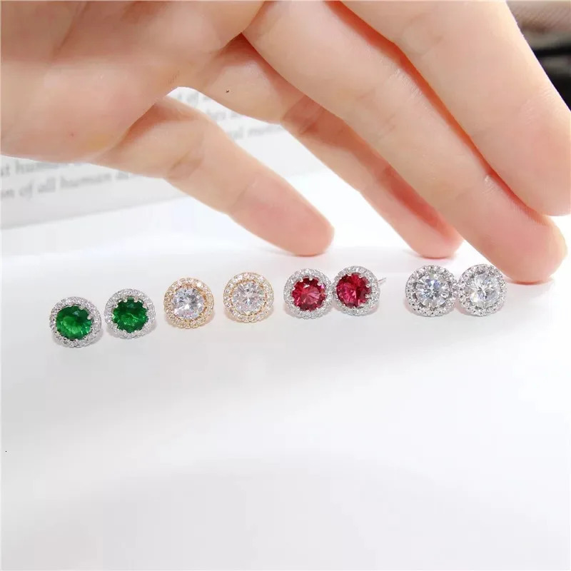 925 Sterling Silver Trendy Round Crystal Stud Earrings For Women Girls Wedding Engagement Fashion Jewelry 250220