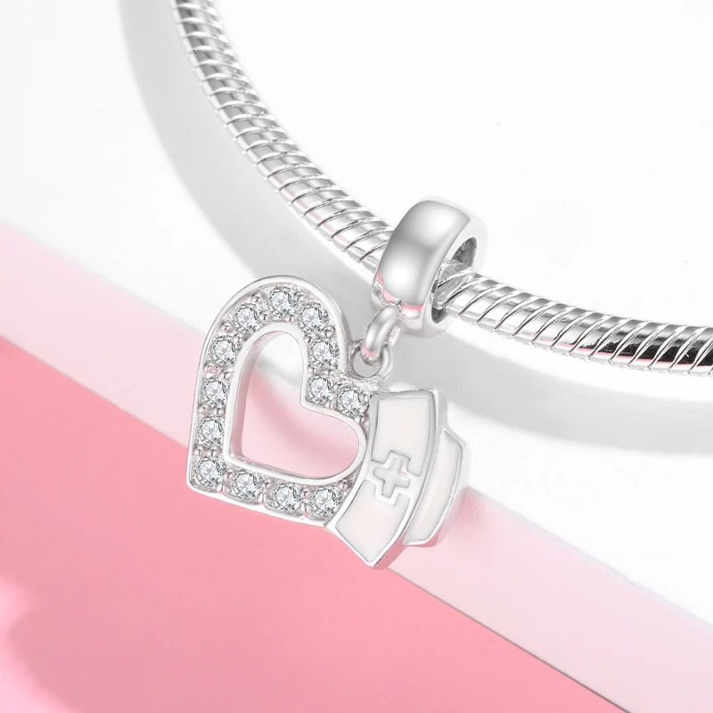 925 Sterling Silver Nurse Hat Heart Brain Lungs Ribs Pendants Beads Fit Charm Silver 925 Original Bracelet Fine Jewelry Making 250214