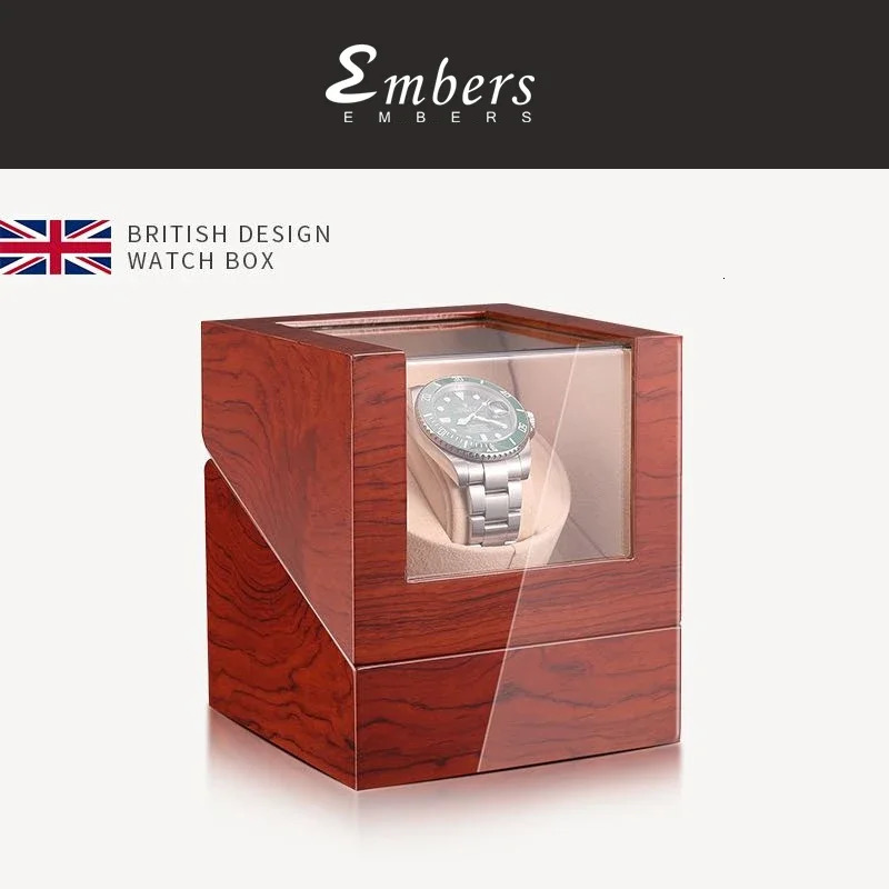 Embers Luxry Single Watch Winder Battery Wooden Shaker Watch Box Automatic Winder Glass Storage Case Mabuchi Motro 250319ww