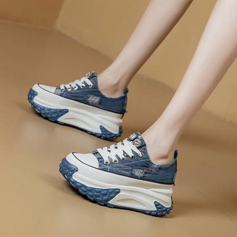 Fujin 6Cm Denim Genuine Leather Platform Wedge Chunky Sneaker Casual Comfy High Brand Rhie Spring Bg Autumn Shoes
