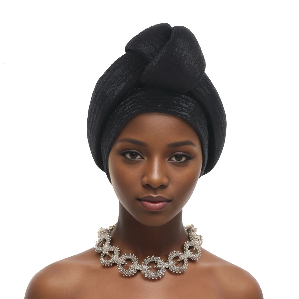 Glitter Fabric Knoted Turban Cap Womens Head Wraps African Auto Gele Headtie Nigeria Party Headwear Turbante Mujer 250221