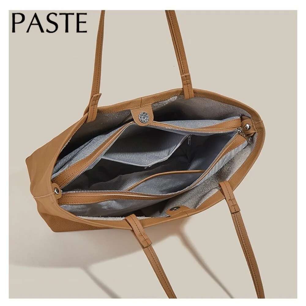 New Large Capacity Original Design Tote Full Grain Lichi Cow Leather Women's Handbag Commuter Office Laptop Travel Shoulder Bag