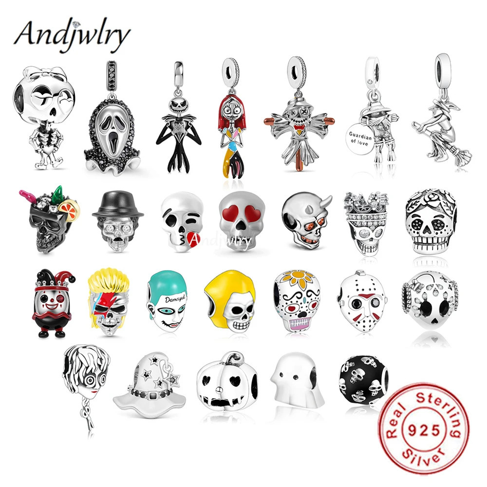 Skull Series Fit Bracelet Charms Silver 925 Original Skull Ghost Witch Bogy Pendant Dangle Charm Bead Jewelry Berloque 250214