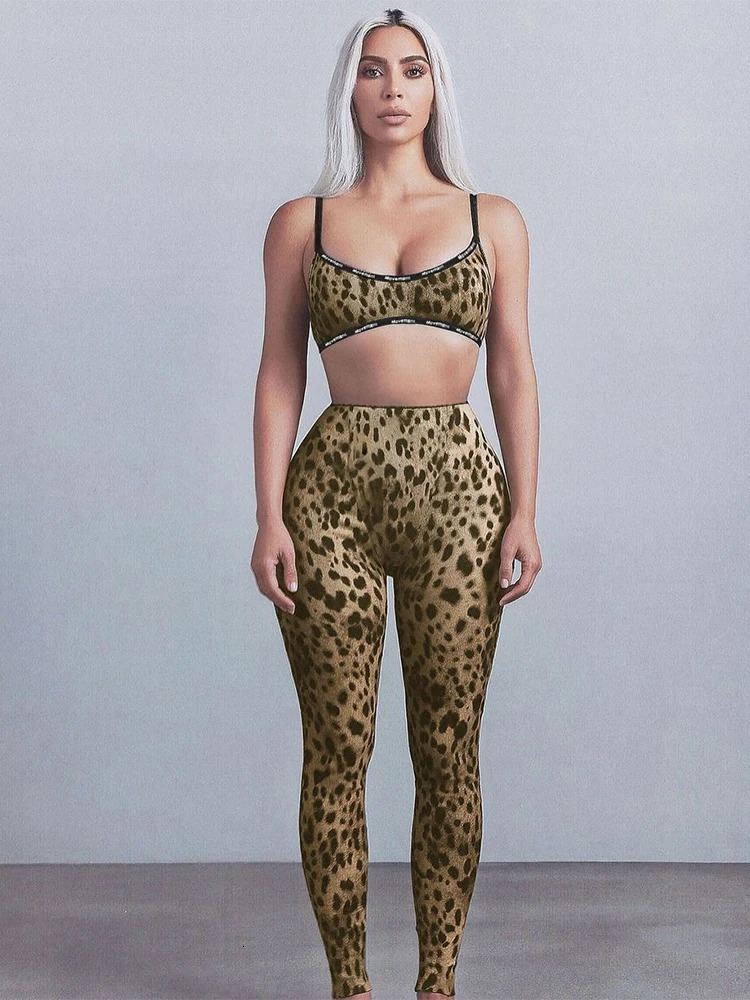 Nibber Leopard prin Sexy Women 2Piece Set Tracksuit Streetwear Sporty Camisole VestLeggings Skinny Activity Fit Stretch Outfits 250222