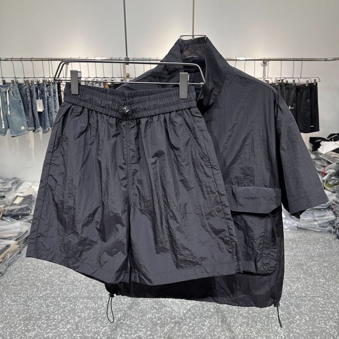 Summer Plus Size Cool Ice Silk Short Sleeved Designer T-shirt Five Inch Shorts Men's Fashionable Casual Outdoor Two-piece Set