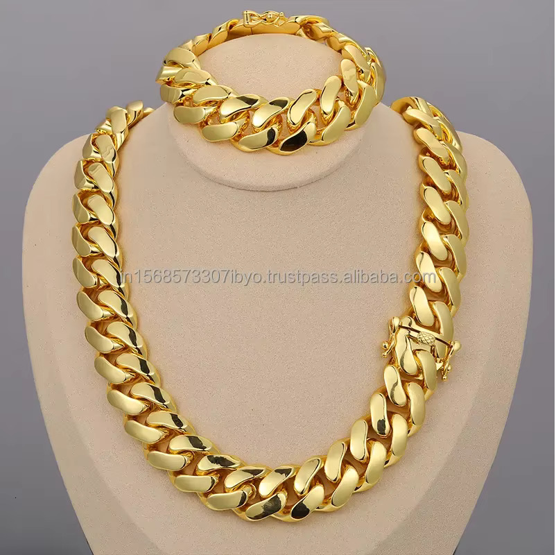 Elevate Your Class by Wearing This Gold Plated Miami Cuban Chain Bracelet Set Gift Pack Jewelry for Him and Her Sier