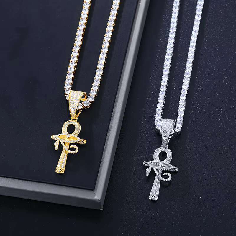 Sparkg Hip Hop Jewelry Iced Out Moissanite Evil Eye Ankh Cross Solid Sier Dia Men Party Pendant Necklace