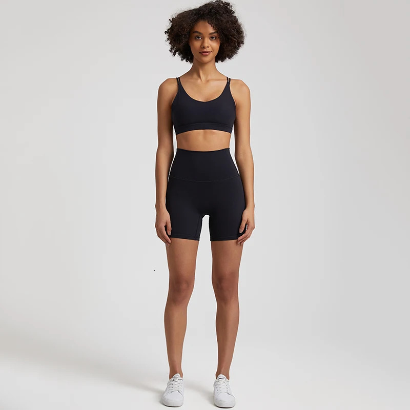 Naked Feel Gym Set Women Workout Clothes High Waist Yoga Shorts and Strappy Sports Bra 2 Piece Short Sets Summer Running Outfits 250221